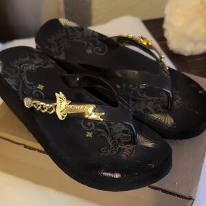 Guess Black and Gold Women's Sandals